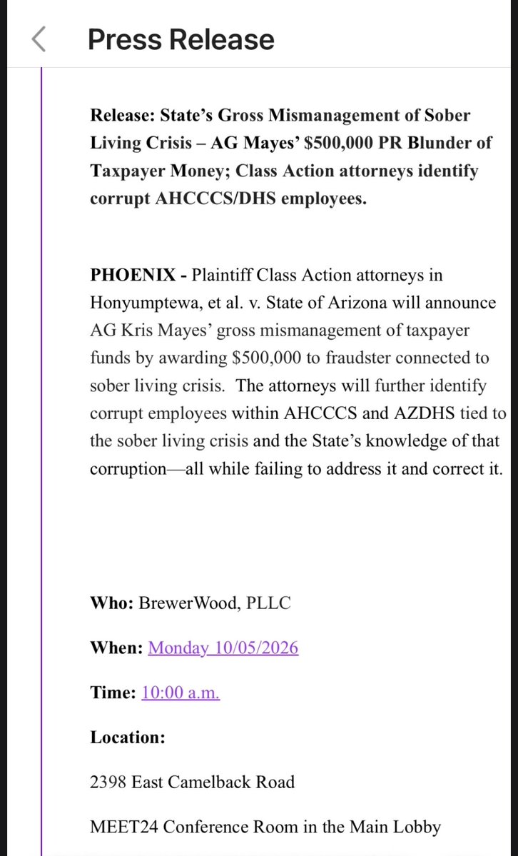 votewarren's tweet photo. A law firm is doing a press conference to expose Kris Mayes incompetence and corruption.  Will be interesting to see who the fraudster is that she awarded half a million dollars to.

End the corruption on Nov. 3rd. https://t.co/lDT4ezVS7k