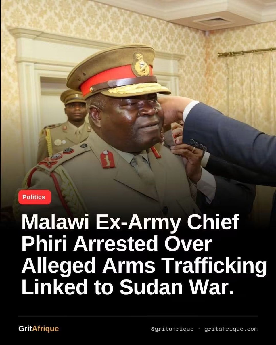 beyondB_DAG's tweet photo. 🔴 Malawi Ex-army chief Phiri Arrested Over Alleged Arms Trafficking Linked to Sudan War.
Malawi’s Anti-Corruption Bureau (ACB) formally detained retired General Paul Valentino Phiri. The 54 year old former military chief surrendered at the ACB offices in Lilongwe.
According to officials, he faces five counts relating to abuse of office, contravening procurement procedures, and dealing in “terrorist property.” The charges stem from an ongoing investigation into illegal arms trafficking conducted in mid 2025.