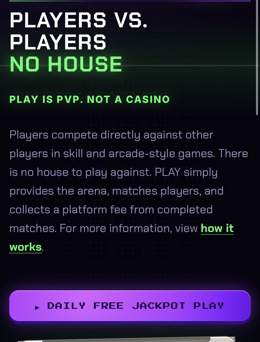 squishertonn's tweet photo. The house never loses

We DONT have a house 

We already have 20+ games on @PlayYourFriends 

@Stake and other casinos are great but the house always wins. Always. 

Every match on @PlayYourFriends a real person walks away winning. Not the house

A spot to play real people for real money. There is no house to lose against. 

Every action on the platform gains Play Points 

Which then gets rewarded with $ PLAY when it launches 

We are building a way to reward people for simply doing what they’re already doing, playing their friends! Or even worse, losing to the house 

Something as simple as signing up starts your $ PLAY allocation https://t.co/wsMPybSXMM