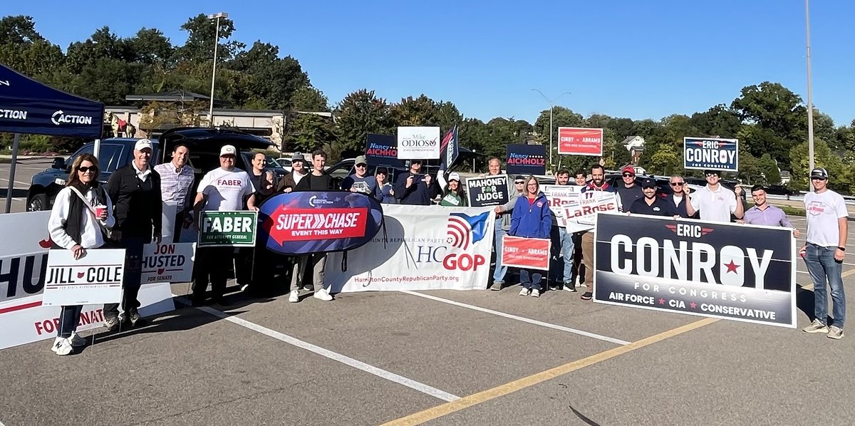AdamCBird's tweet photo. Great to join the Super Saturday door knocking event in Hamilton County this morning for Frank LaRose, Keith Faber, Eric Conroy, Cindy Abrams, Jill Cole, and Nancy Aicholtz.  Voters want lower taxes, capitalism, prosecution of crime, and election integrity.  🇺🇸🇺🇸 https://t.co/4e0XV7ctdk