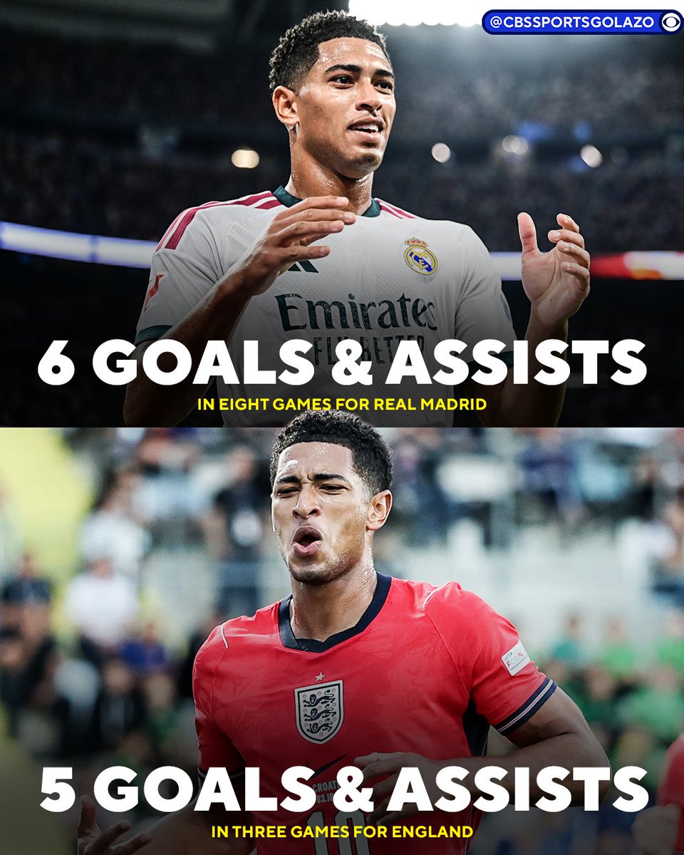 CBSSportsGolazo's tweet photo. No midfielder in Europe’s top five leagues has more goal contributions for club and country this season than Jude Bellingham 👏 https://t.co/Zkfe6w41jH