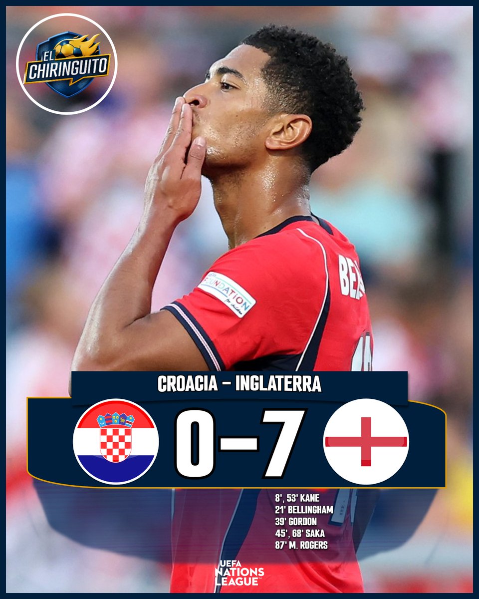 elchiringuitotv's tweet photo. 🤯🤯 GOLEADA HISTÓRICA de Inglaterra a Croacia con una exhibición de Bellingham.

➡️ Croacia 0-7 Inglaterra https://t.co/Qp0HYLTEdd