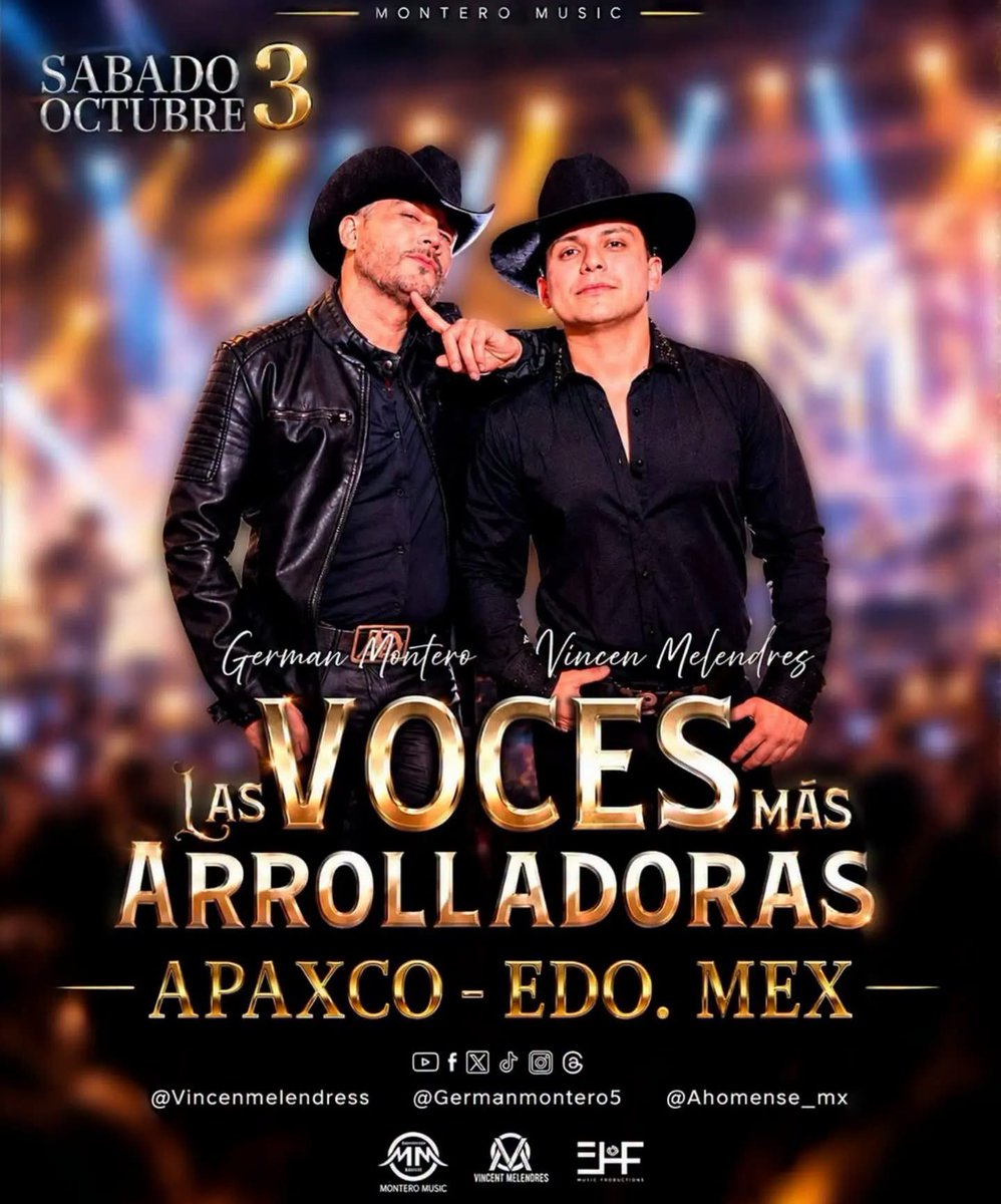 MariGallegos_11's tweet photo. Hoy nos vemos en Apaxco Edo Mex con #LasVocesMasArrolladoras @GermanMontero5  #VincenMelendres para cantar muchos de sus grandes éxitos!! 
¡¡Los esperamos!! 😃
#MonteroMusic #FamiliaFansGM @CorazonesGM @Madeproduccion https://t.co/CT9D6hhhcC