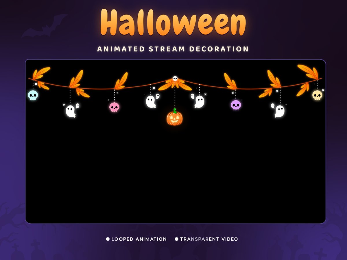 twitch_element's tweet photo. Spooky season, but make it cute 👻🎃
New animated stream decoration with glowing autumn leaves, ghost buddies, pastel skulls &amp; a Jack-o’-Lantern.
Transparent. Looped. OBS ready.
Would you use this for your Halloween streams?
#VTuber #TwitchStreamer #HalloweenStream #StreamOverlay https://t.co/HVhql09S0G