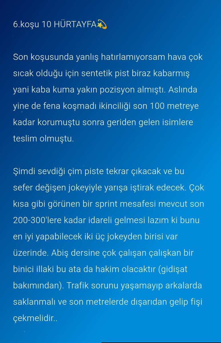 PRINCE270720's tweet photo. Yarın İstanbul yarışlarında tuttuğum isimleri az buçuk yorumladım. Bu demek olmuyor ki üçü de kazanacak. Belki bankoya yakın tuttuğunuz isim için cesaret verir belki de bahis çeşitlerinde fayda sağlar...! 

Umarım fayda sağlarız. İyi akşamlar, iyi okumalar♥️ https://t.co/IGuUpOcJJ8
