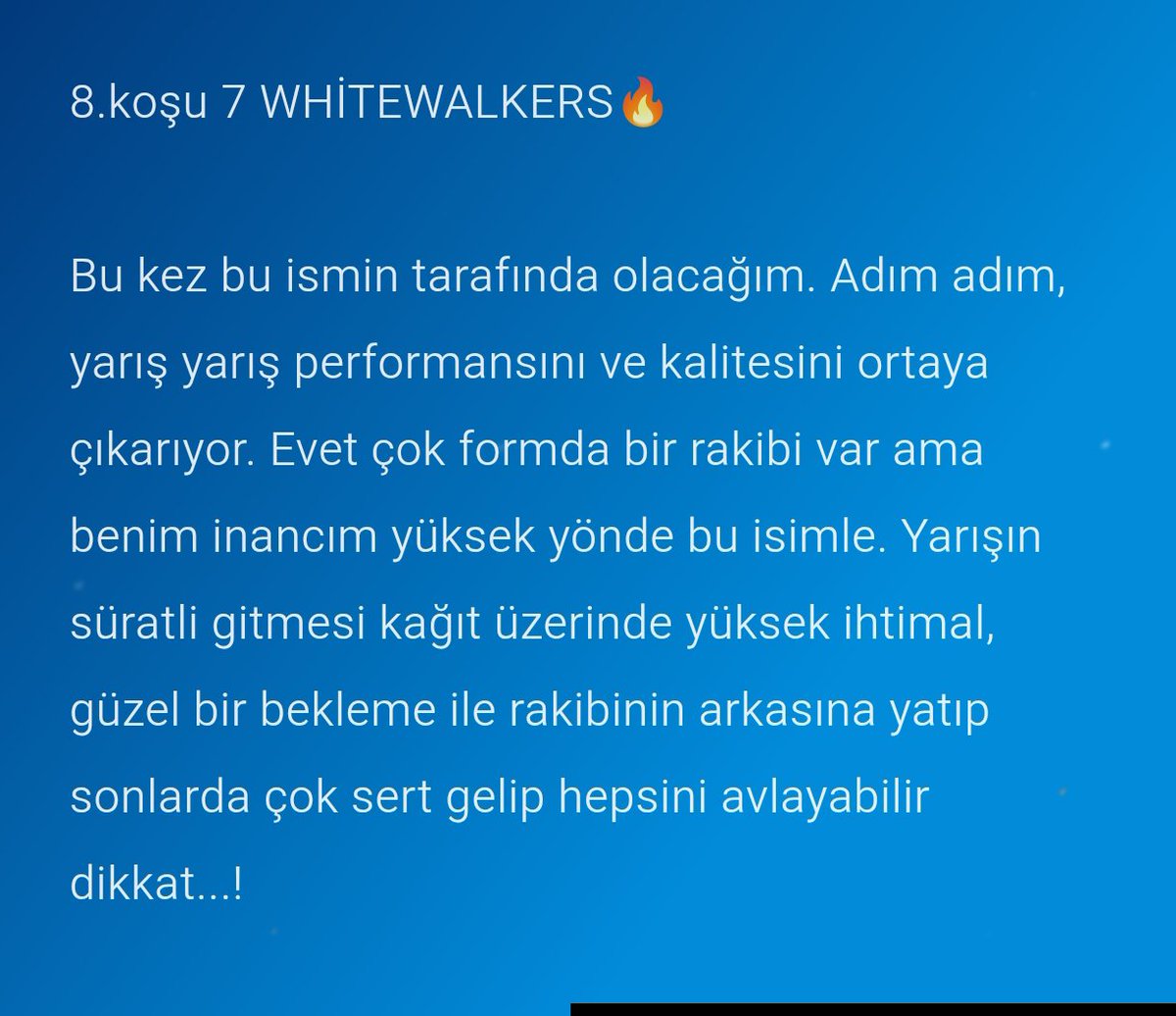 PRINCE270720's tweet photo. Yarın İstanbul yarışlarında tuttuğum isimleri az buçuk yorumladım. Bu demek olmuyor ki üçü de kazanacak. Belki bankoya yakın tuttuğunuz isim için cesaret verir belki de bahis çeşitlerinde fayda sağlar...! 

Umarım fayda sağlarız. İyi akşamlar, iyi okumalar♥️ https://t.co/IGuUpOcJJ8