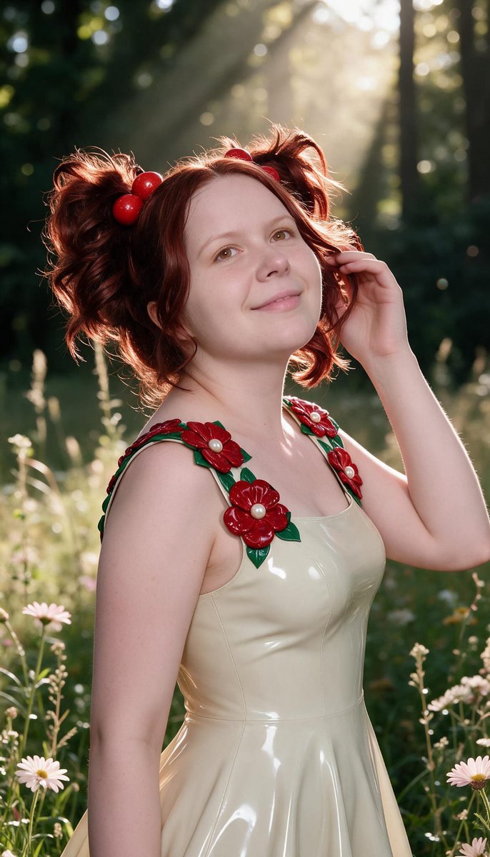 Lizzy1262629's tweet photo. Me in the daisy field. Cream PVC dress with red flower straps, cherry buns, hand in my hair, sun through the trees.

#CreamPVC #FlowerStraps #CherryBuns #DaisyField #Sunlight #FetishFashion #NSFW #HandInHair https://t.co/LLaShkmDDP