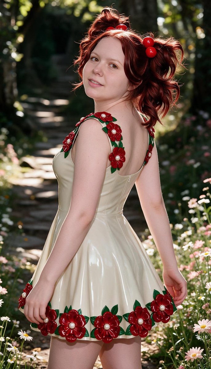 Lizzy1262629's tweet photo. Me in the daisy field. Cream PVC dress with red flower straps, cherry buns, hand in my hair, sun through the trees.

#CreamPVC #FlowerStraps #CherryBuns #DaisyField #Sunlight #FetishFashion #NSFW #HandInHair https://t.co/LLaShkmDDP
