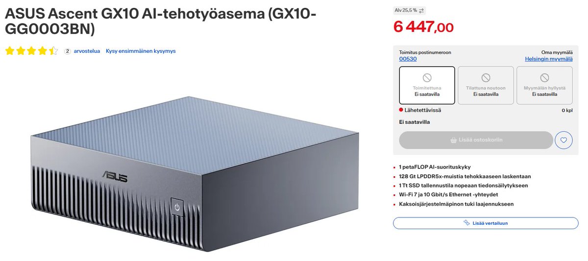 mikulix's tweet photo. @MiaAI_lab 6 447 euros here in Finland and out of stock. https://t.co/1Rm4vymiOG