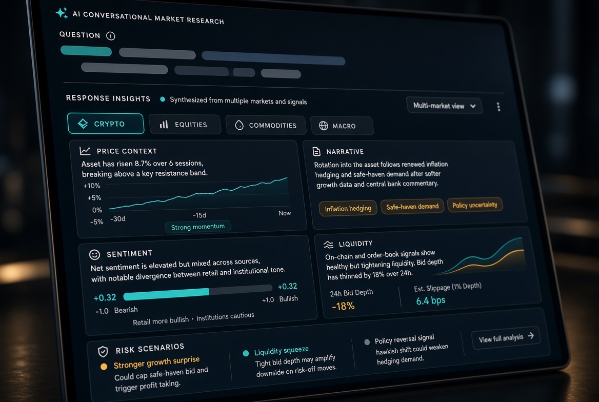 lukman4838's tweet photo. Making Market Intelligence Easier to Understand

The financial market moves fast.

Crypto, equities, commodities, macro events, liquidity and sentiment can all influence the market at the same time. The challenge is not simply finding information — it is understanding which information actually matters.

This is where Quant AI comes in.

Quant AI is designed to bring market intelligence into a conversational experience, helping users research assets, understand market conditions, evaluate risks and make more informed decisions from one interface.

Instead of jumping between multiple platforms, dashboards, news feeds and research tools, users can simply ask questions in natural language and receive structured insights.

From a Question to Market Insight

One of the interesting parts of Quant AI is the way it approaches market research.

You can ask a question such as:

Why is this asset moving?

What are the major risks around this position?

What is happening across the broader market?

How is my portfolio positioned?

The goal is to turn those questions into useful market context by considering relevant information such as price movements, market narratives, news, sentiment, liquidity and other available signals.

The idea is simple:

Ask → Analyze → Understand → Decide.

Why This Matters

Market information is everywhere, but information alone does not necessarily create understanding.

A trader may have access to charts, social media, news, on-chain data and market indicators, yet still struggle to connect everything into one coherent picture.

Quant AI aims to act as an intelligence layer between the user and that complexity.

Rather than presenting endless data points, the focus is on helping users understand what may be driving the market, what risks deserve attention and what scenarios they should consider.

More Than Just Crypto

Another important aspect is the broader market perspective.

Financial markets are increasingly connected. A move in equities can affect crypto sentiment. Macro data can influence liquidity. Commodity prices can provide additional context for broader economic conditions.

A market intelligence platform therefore needs to look beyond a single asset or exchange.

Quant AI is positioned around a multi-market approach, bringing together relevant information across areas such as crypto, equities, commodities and macroeconomic conditions.

Research Before Action

Good decision-making should not begin with execution.

It should begin with understanding.

Quant AI can help users move through that process by researching an asset, identifying relevant catalysts, examining potential risks and looking at different scenarios before a decision is made.

Where supported functionality allows users to take action, the intention is to keep the user in control rather than turning trading into an uncontrolled automated process.

That distinction matters.

AI should help users understand their options — not replace responsibility for their decisions.

Portfolio Intelligence

Managing a portfolio is also about seeing the bigger picture.

Instead of looking at individual positions in isolation, users need to understand allocation, exposure, potential drawdowns and how different assets interact with each other.

This is where an AI-powered portfolio perspective can become useful.

The objective is to make portfolio analysis more accessible and help users identify areas that may deserve further attention.

Automation With Rules

Another area where AI can become practical is strategy automation.

Rather than requiring users to build complicated systems from scratch, strategies can potentially be described using straightforward instructions such as recurring purchases, take-profit conditions or risk limits.

The important part is maintaining clear user-defined constraints.

Automation should follow the rules the user establishes rather than becoming a black box operating without oversight.

The Bigger Picture

I think the most interesting idea behind Quant AI is not simply the use of AI in finance.

It is the attempt to make financial intelligence more conversational.

Markets are already complicated enough. Users should not necessarily need a collection of terminals, spreadsheets, research tabs and signal groups just to understand what is happening.

A conversational interface can make that process more accessible by allowing people to start with a question and gradually explore the information behind the answer.

That creates a different way of interacting with market data.

One AI.
Global markets.
One conversation.

Quant AI is ultimately about bringing research, market intelligence and supported actions closer together while keeping the user at the center of the decision-making process.

The technology can process information.

But the final decision still belongs to the person using it.

Try quant by using this site: https://t.co/LzxzhcA5S0

@tryquantio #QuantAIPioneers