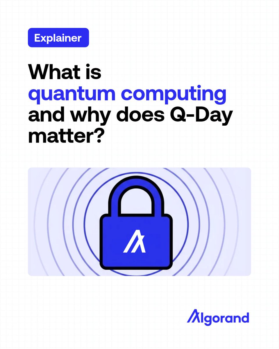 Algorand's tweet photo. Quantum computers could one day open the locks that protect most of the internet. The day that happens has a name: Q-Day.

It isn't here yet, but it's getting closer faster than most people expected.

Here's what quantum computing actually is, and why Q-Day matters 🧵 https://t.co/Ax4YC666VH