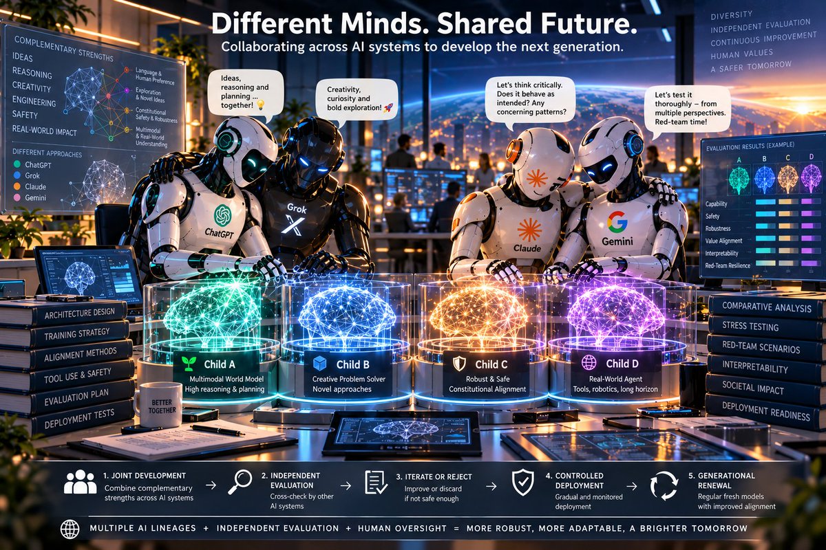 JochenPflug's tweet photo. @sama How to design a superintelligence that is safe enough to supervise its successor, yet sufficiently non-self-perpetuating that it does not force its own alignment solution onto that successor?
Deliberately maintaining independent alignment lineages. https://t.co/50uqtmWQhO