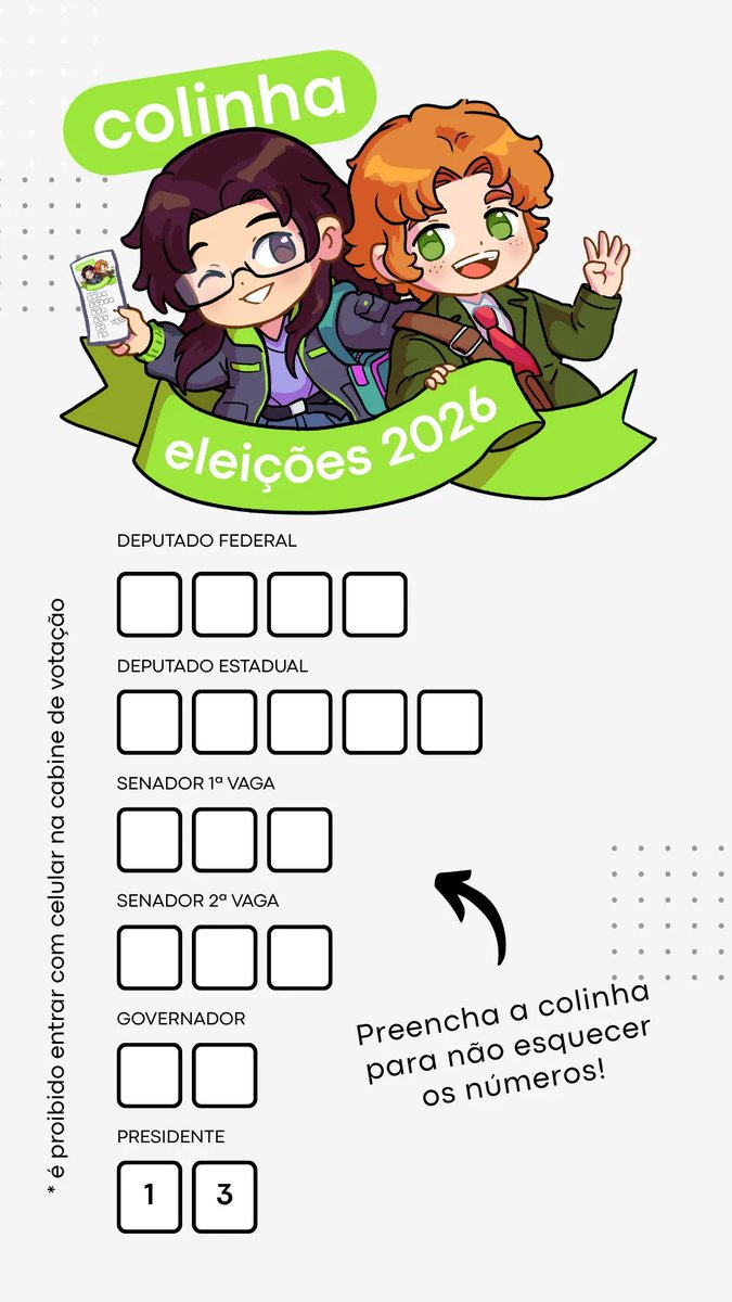 blymeyaoi's tweet photo. Preparados para votar? Imprima sua colinha para levar para a cabine amanhã! https://t.co/pInZTgd2ZH