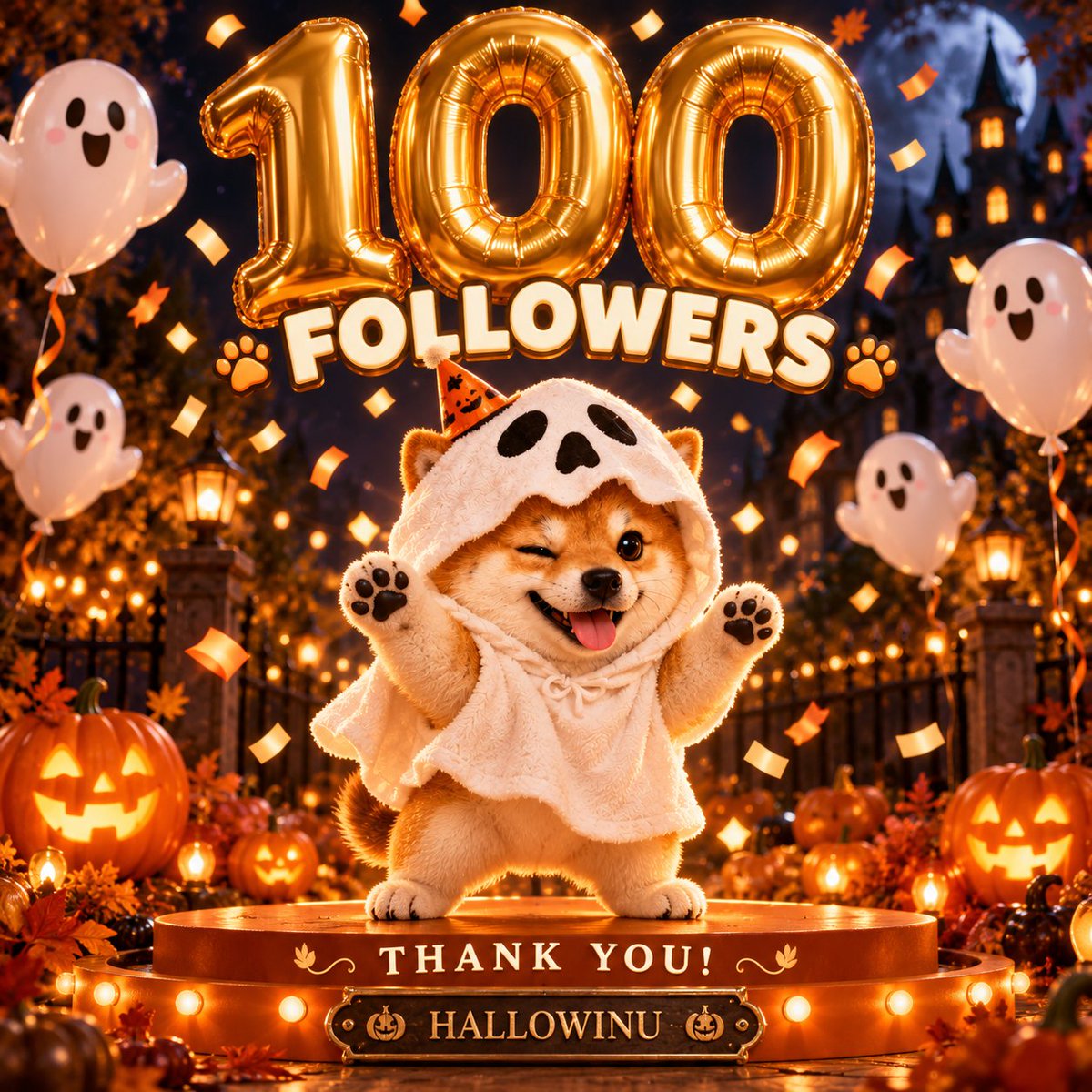 Hallowinustonk's tweet photo. 100 followers. One little ghost. A whole lot of love. 👻🧡

To our first 100: thank you for every follow, reply and repost. You’re part of HallowINU’s first chapter.

The haunted house is getting crowded… we’ll make room. 🎃

#Hallowinustonk https://t.co/xUL79ODm9S