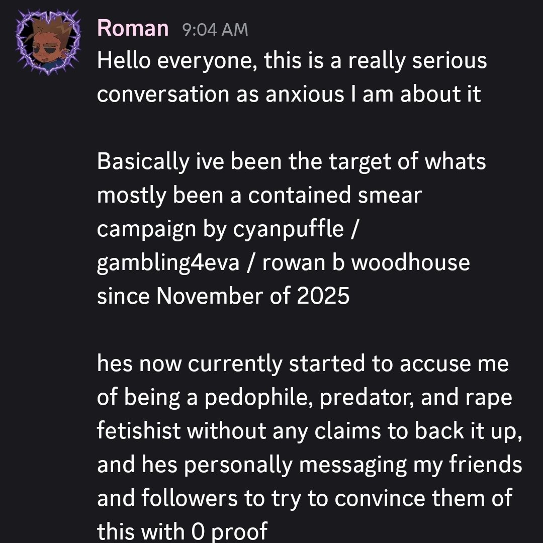 luvbuilderman's tweet photo. // id like to finally address everything.

I am being given false allegations by the user @/gambling4eva, also known as @/cyanpuffle.

the following screenshots will provide explanations disproving every allegation.  

cw for grooming, p*dophilia, rape mentions https://t.co/kTIRVq666h