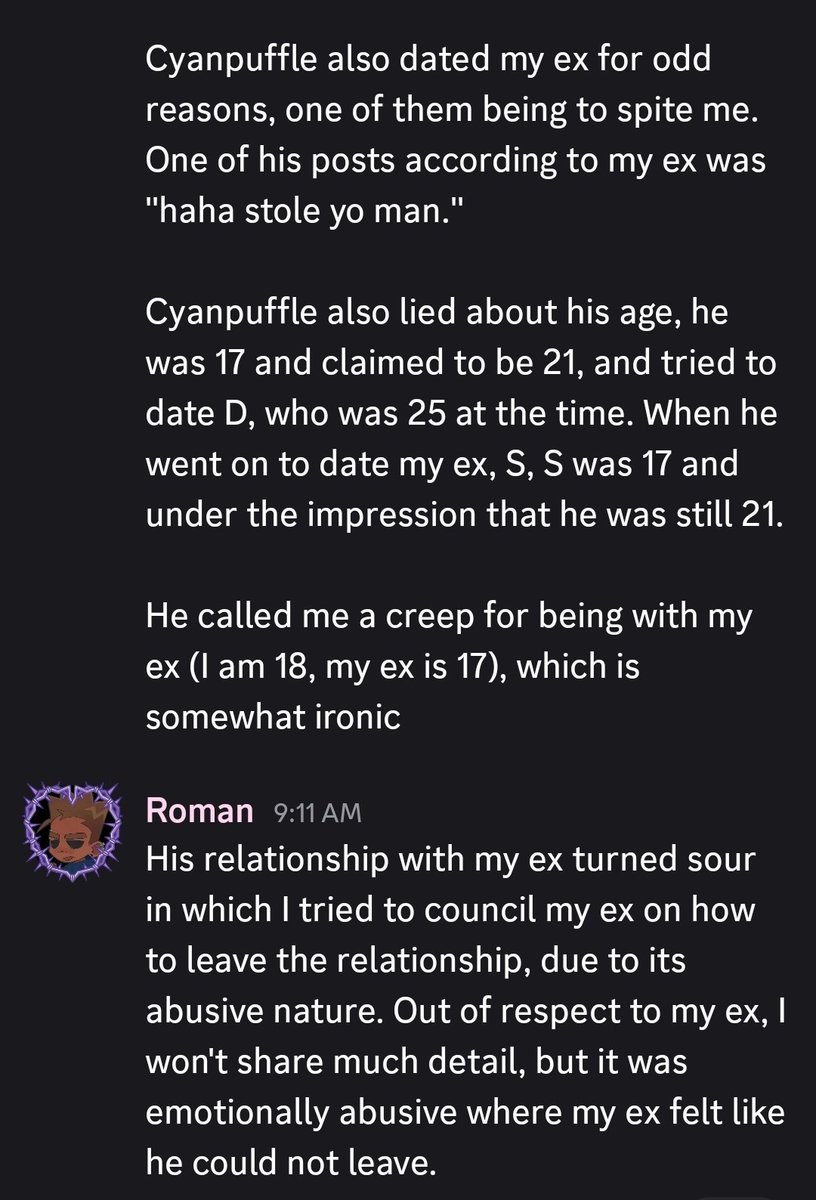 luvbuilderman's tweet photo. // id like to finally address everything.

I am being given false allegations by the user @/gambling4eva, also known as @/cyanpuffle.

the following screenshots will provide explanations disproving every allegation.  

cw for grooming, p*dophilia, rape mentions https://t.co/kTIRVq666h