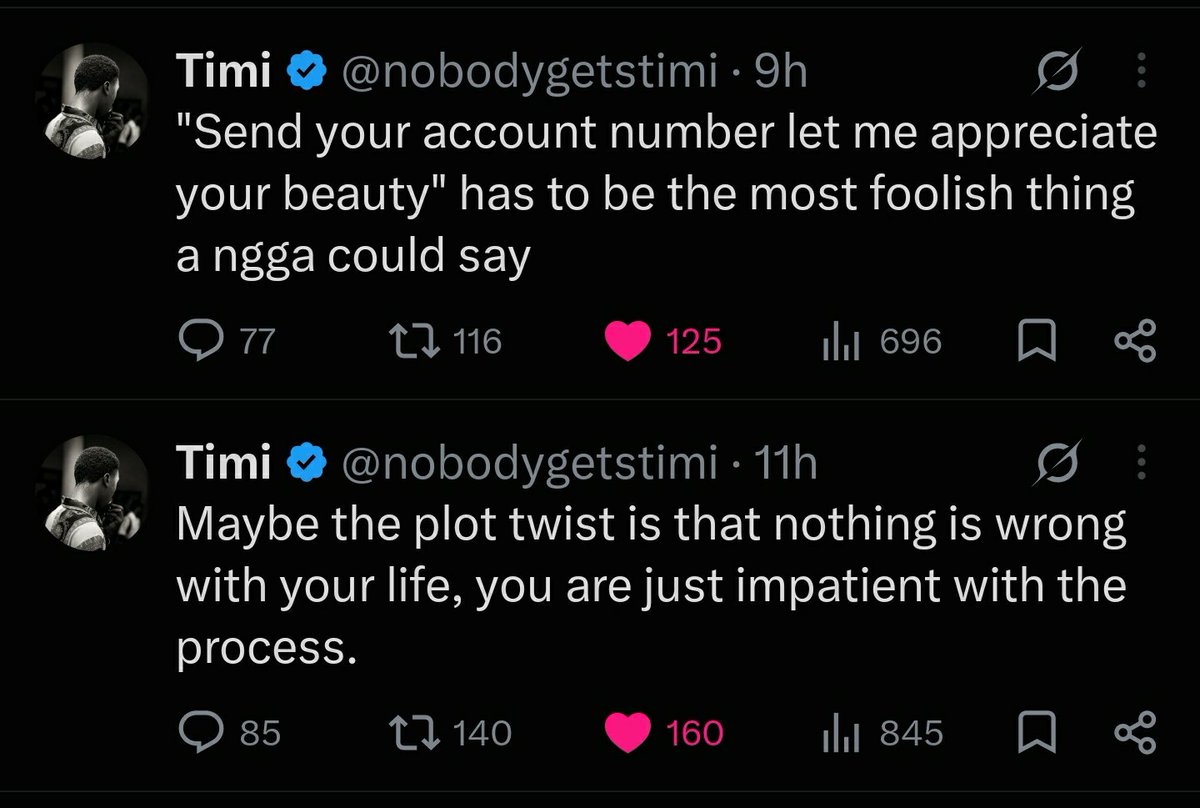 nobodygetstimi's tweet photo. The algorithm is beefing with me atp, and i don't even post much 

None of my tweets are hiting 1k views, I am so exhausted.

Would appreciate it if you guys quoted me sometimes. https://t.co/GEjZxKaOqu