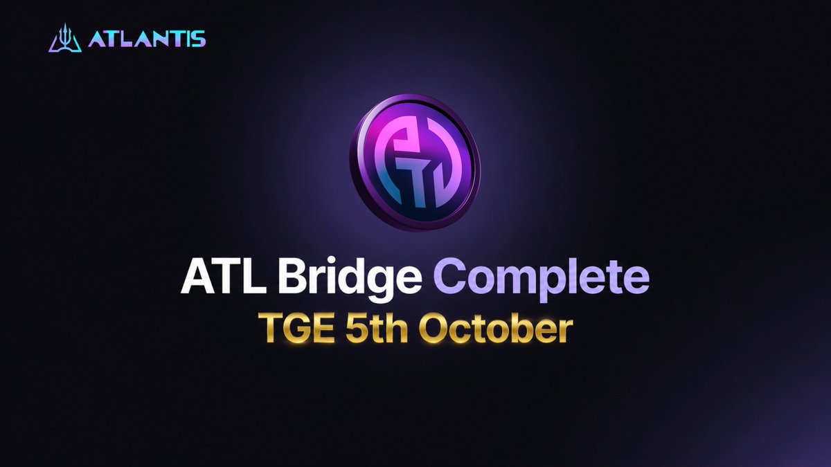 AtlantisDEX_xyz's tweet photo. The $ATL bridge is complete.

Gates open Monday, October 5. https://t.co/zSuLBk2q24