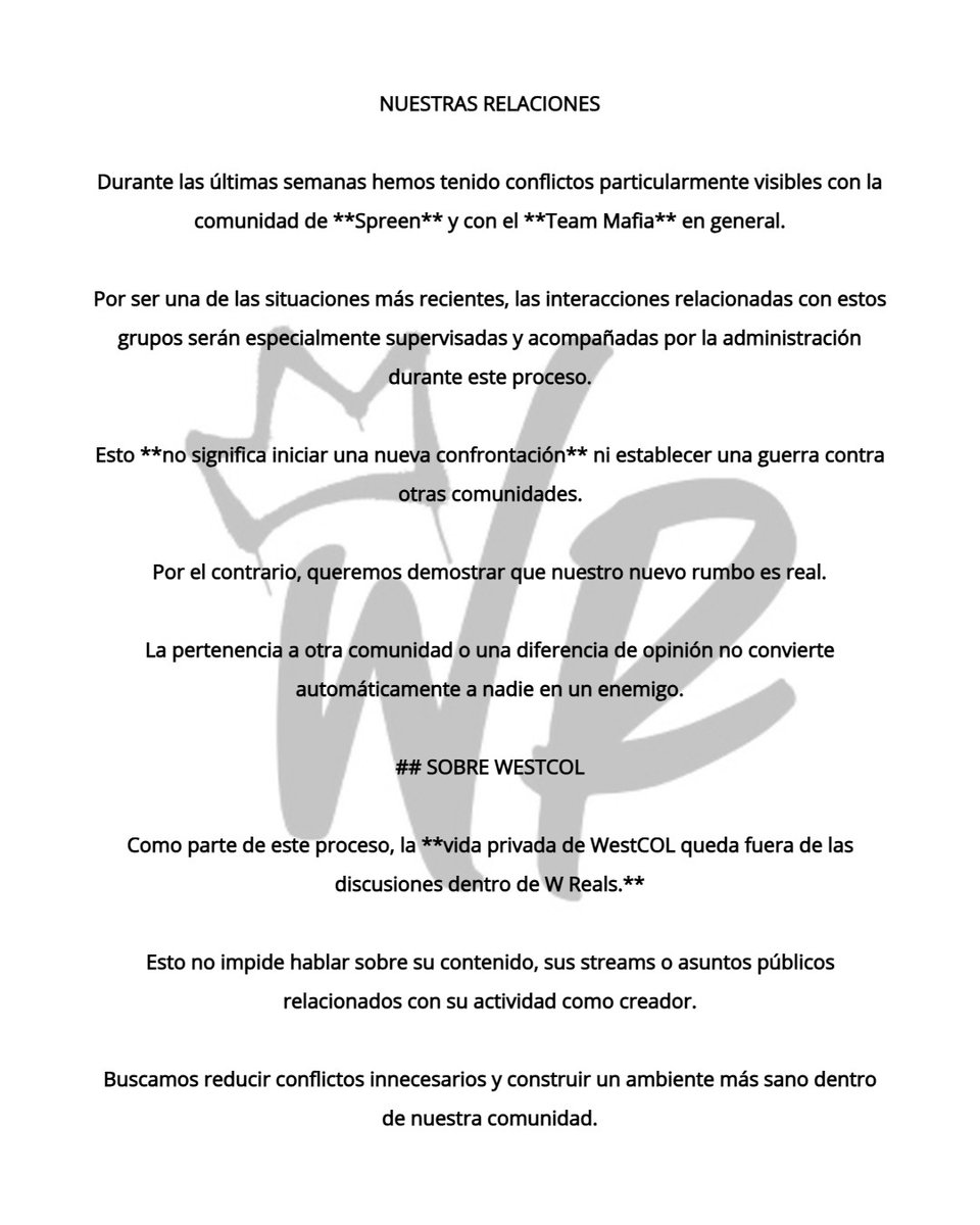 WReals_Oficial's tweet photo. 🕊️| Comunicado a la opinión publica 

W Reals siempre se ha caracterizado por marcar la diferencia. Hoy decidimos hacerlo nuevamente, tomando un camino diferente: el camino de la paz.

Por una comunidad más unida.
Por W Reals. 🕊️ https://t.co/TUZRZDxCEy