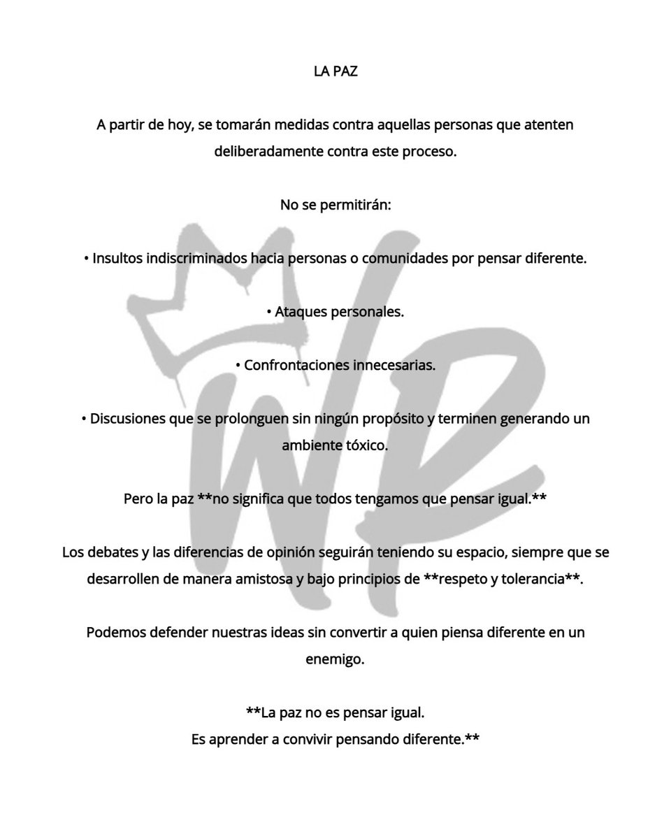 WReals_Oficial's tweet photo. 🕊️| Comunicado a la opinión publica 

W Reals siempre se ha caracterizado por marcar la diferencia. Hoy decidimos hacerlo nuevamente, tomando un camino diferente: el camino de la paz.

Por una comunidad más unida.
Por W Reals. 🕊️ https://t.co/TUZRZDxCEy