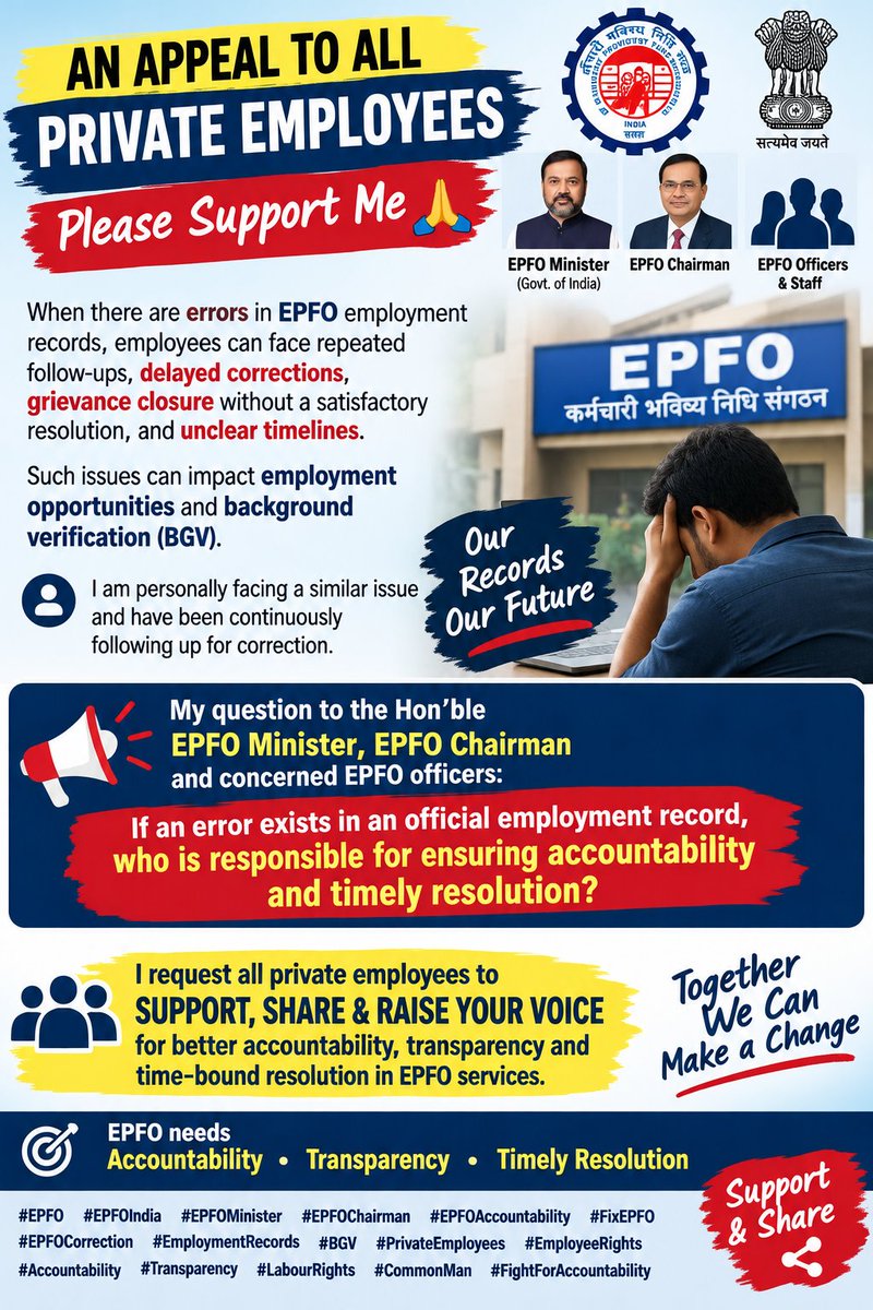 GovindK37543714's tweet photo. 🔥 DAY 4 — FIGHT AGAINST THE EPFO SYSTEM
A Common Employee’s Fight for Accountability, Transparency &amp; Timely Resolution
#Day4 #FightAgainstEPFO #EPFO #EPFOAccountability #FixEPFO #EmployeeRights #PrivateEmployees #FightForAccountability @officialepfo @mansukhmandviya https://t.co/CupGICydf6
