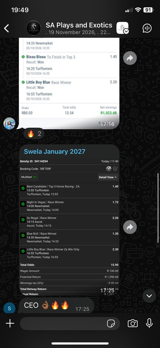 AashishRamnunan's tweet photo. 𝐓𝐡𝐞 𝐅𝐨𝐫𝐦 𝐂𝐨𝐧𝐭𝐢𝐧𝐮𝐞𝐬 - Spring Spree Saturday 

After a small blip yesterday, we resume back to our regular winning form of the last few weeks. 

• Best bet lands ☑️
• 15+ odds Multi wins ☑️
• The screenshots show the story. He says, “Capping off a great day 🥳”

We’ve ended September extremely strong and started October off with a bang. 

Take advantage of our promos. The members Prive hub is inclusive in all memberships as well as premium access to our WhatsApp Community. 

WhatsApp: 078 430 5316

or go to our newly revamped website 

https://t.co/CAXSv8zpjb