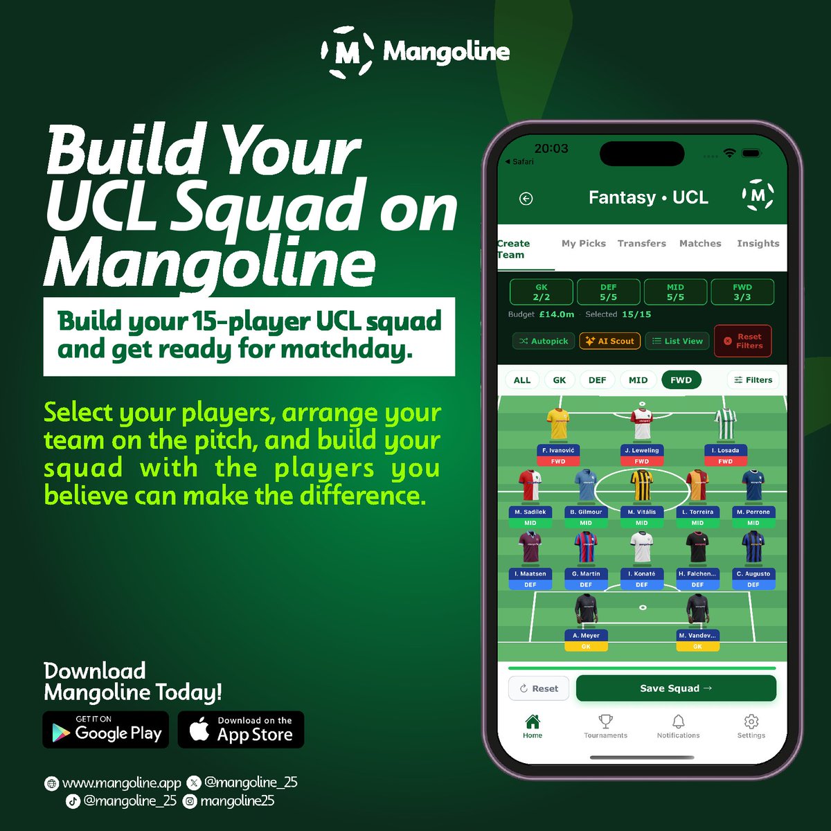 Mangoline_FF's tweet photo. MANGOLINE UCL FANTASY IS HERE!

♻️Easy Steps On How to Create, play and plan your UCL team each Matchday on Mangoline fantasy App. 

Select your UCL Squad, Join and compete in one or more leagues on Mangoline APP.
🏷️Mangoline Paid League (MPL) 
🏷️Mangoline UCL (Freeforall)

#UCL #Mangoline #Footballfantasy #ChampionsLeague #FPL #MFL