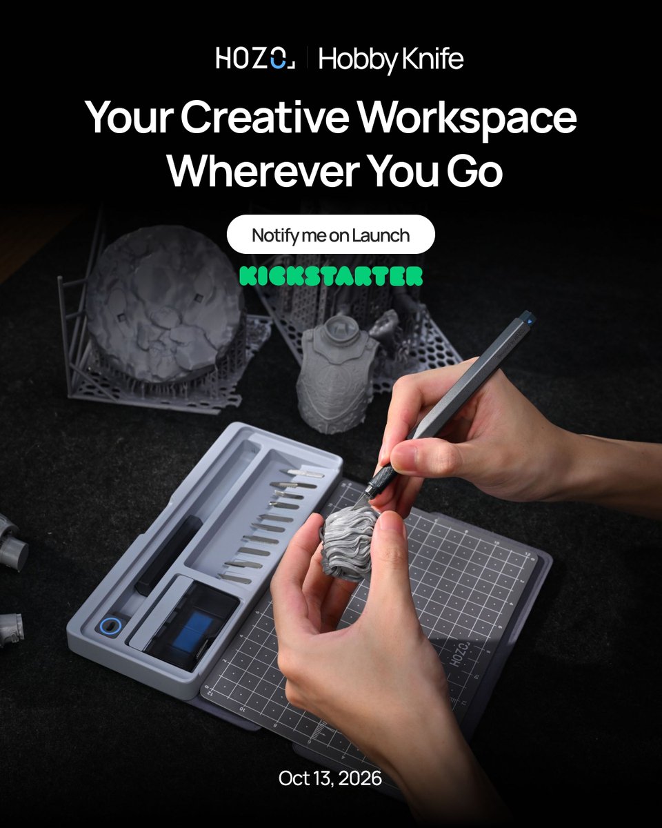 HOZODESIGN's tweet photo. Your own creative space, wherever inspiration takes you✨
Meet the HOZO Hobby Knife — a portable creative workspace designed for makers who create anytime, anywhere.
🚀 Launching on Kickstarter October 13, 2026.
#HOZO #HobbyKnife #Maker #DIYTools #Papercraft #ModelMaking https://t.co/612SWq5cB9