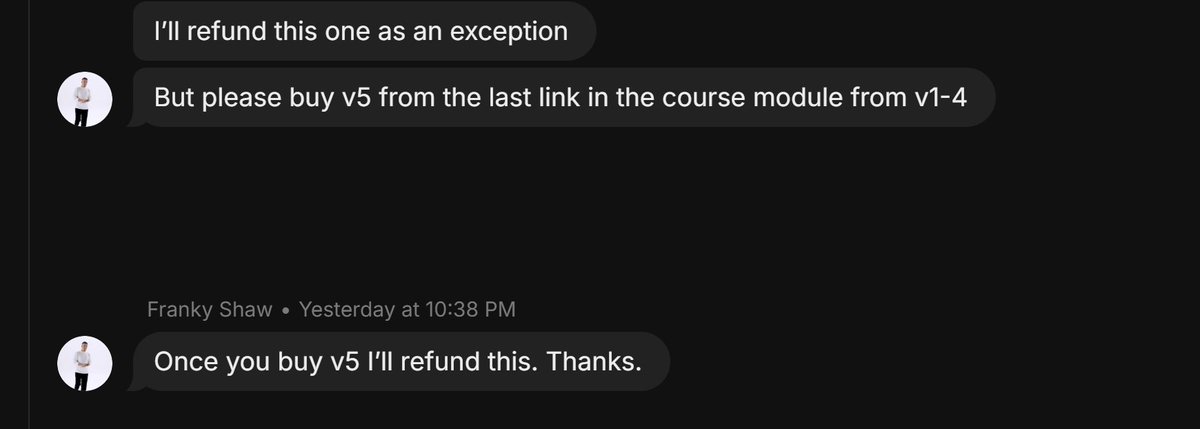 wizmn64's tweet photo. @whop_support 
Got scammed by franky ECOM

I need a refund, and they arent giving it
he promised the "latest course" but it was a scam and they gave me the old version, and when I asked for the new version they denied me a refund https://t.co/xOS3D3E7hu