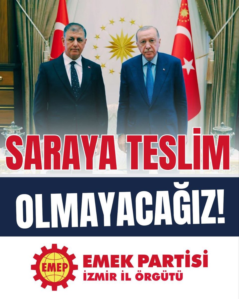 Emepizmir's tweet photo. SARAYA TESLİM OLMAYACAĞIZ!

İzmir’de halk iradesinin gasp edilmesine, belediyelerin siyasi hesapların ve rant düzeninin parçası haline getirilmesine izin vermeyeceğiz.

Foça ve Çiğli’de yaşananların ardından İzBB’nin AKP’ye geçirilmesine yönelik tartışmalar da halkın iradesini yok sayan bir anlayışın parçasıdır. İzmir halkı bu siyasi ihaneti sineye çekmeyecek!

İzmir halkını, tüm işçi ve emekçileri; bu kentin doğumdan yaşama kadar tüm kamusal hizmetlerini üreten İZBB işçilerini ve emekçilerini, halk iradesinin gaspına karşı birlikte mücadele etmeye çağırıyoruz.

KENTLER HALKINDIR, HALK YÖNETSİN!