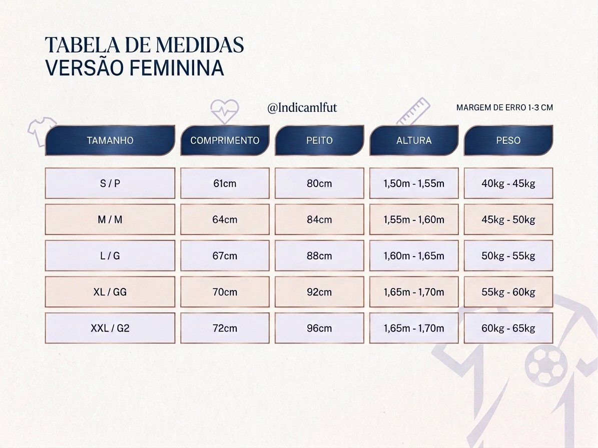 IndicaMLfutt's tweet photo. TABELAS DE MEDIDAS DAS CAMISAS!

O Recomendável é sempre comprar um tamanho a mais que você usa para não ficar apertada.(Ex. Se usa G peguei GG) https://t.co/KN4xAB6cwJ