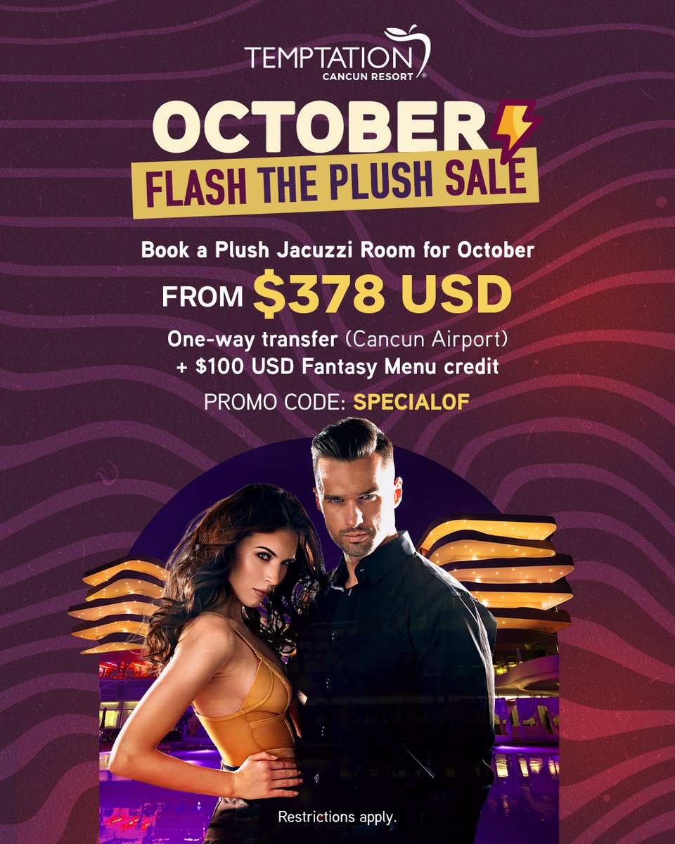 TemptationRs's tweet photo. Too hot to last! ⚡
⏰Limited-Time Offer: Upgrade your October getaway.
Book now: https://t.co/yyXWL5lNHf

#TemptationCancun https://t.co/DADzULh8Jq