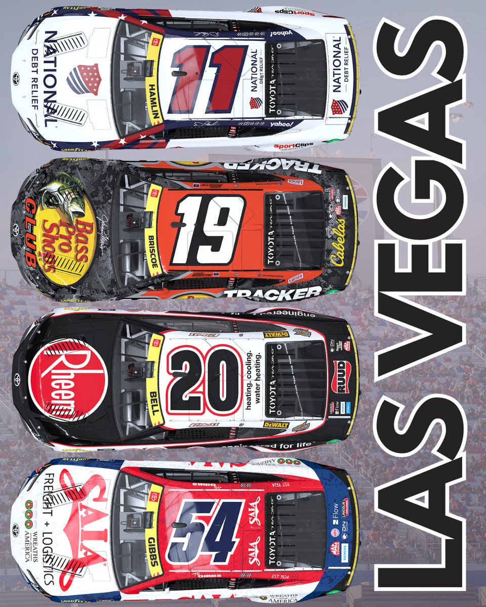 JoeGibbsRacing's tweet photo. Feeling lucky? 🍀🎰

Check out our NASCAR Cup Series paint schemes rolling the dice @LVMotorSpeedway! https://t.co/3dDVCavlZS