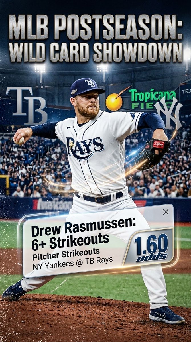 ch3ckpicks's tweet photo. ⚾️NY YANKEE-TB RAYS
💻MLB 🇺🇸
🎯DREW RASMUSSEN +6 strikeout
🧭 10/03/26
💰1.60
#GamblingX #mlb #freepicks #mlbplayoff #repbx #raysup #mlbsaturday #mlbdivisionseries https://t.co/UVUlYjaYVt