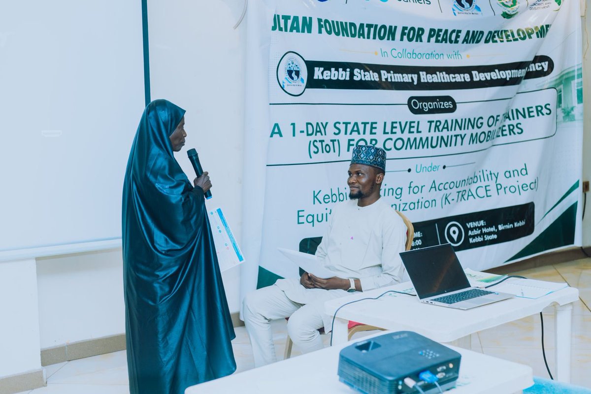foundationSFPD's tweet photo. Sultan Foundation for Peace and Development (SFPD) and the Centre for Health Economics and Development (CHECOD), in collaboration with the Kebbi State Primary Healthcare Development Agency (KBSPHDA), convened a one-day State-Level Training of Trainers (SToT) on Community Mobilization at Azbir Hotel, Birnin Kebbi, on Monday, 28th September, 2026.

The training was held under the Kebbi – Tracking for Accountability and Equitable Immunization Project (K-TRACE), supported by @ Gavi, the Vaccine Alliance. The project aims to reduce the number of zero-dose and underimmunized children across seven priority Local Government Areas: Argungu, Birnin Kebbi, Maiyama, Koko-Besse, Yauri, Zuru, and Danko Wasagu.

The SToT equipped participants with the skills to train and support 275 Community Mobilizers across the 7 priority LGAs. Sessions covered the K-TRACE community mobilization strategy, household engagement, zero-dose child identification and referral, and the use of immunization referral cards. Participants also had hands-on practice with the Zero-Dose Tracking Tool (SurveyCTO), including role-plays on house-to-house identification and referral. A DHIS2 syndicate session was held for LGA M&E Officers.

The training brought together representatives of SFPD, CHECOD, KBSPHDA, and RI supporting partners, including WHO, Gates Foundation, CDC, NI-ABAI, and ACE Group, alongside LGA Consultants, LIOs, LGA M&E Officers, Health Educators, and CBO representatives from the seven implementing LGAs.

The session provided a platform for shared learning, practical skills-building, and joint planning. Participating LGAs also confirmed their readiness for step-down training and the deployment of Community Mobilizers, a key step toward closing immunization gaps in Kebbi State.

#KTRACE #ZeroDose #Immunization #Kebbi #SultanFoundation #CHECOD #Gavi, the vaccine alliance