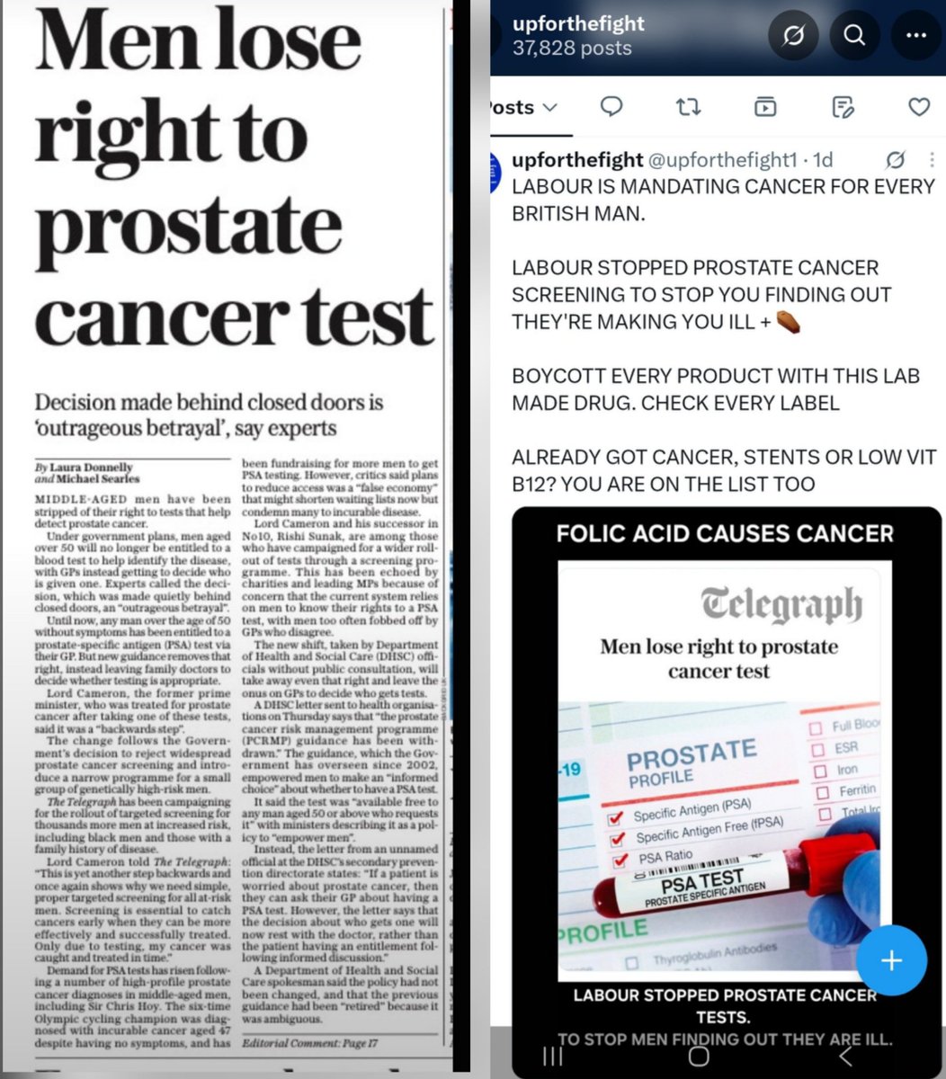 upforthefight1's tweet photo. The prostate cancer screening test REMAINS FOR BLACK MEN👇. At least they'll survive the folic acid overdosing unlike white men which govt took away the test from⬇️, even though a cancer institute says regularly having FA increases risk of prostate cancer X 3 👇

🚨WHITES DIE. https://t.co/26pSfkdwGS