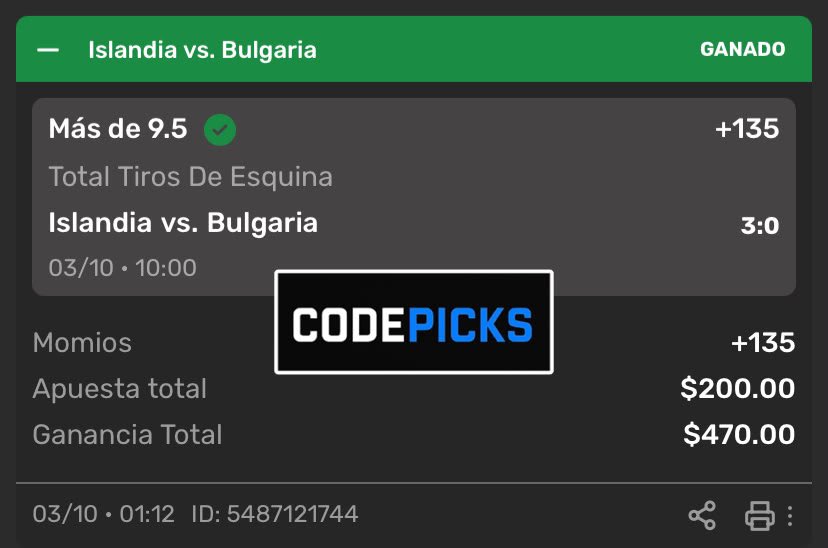 CodePicksMx's tweet photo. 🟢 OTRO VERDE EN CODEPICKS 🟢
🇮🇸 Islandia vs Bulgaria 🇧🇬
🎯 Over 9.5 córners ✅
Gracias a Dios, a la vida y a ustedes 🤗
Se sigue trabajando, se sigue analizando y se sigue ganando. 📈💰
#CodePicks #NationsLeague #Winning https://t.co/H86sGKLG5z