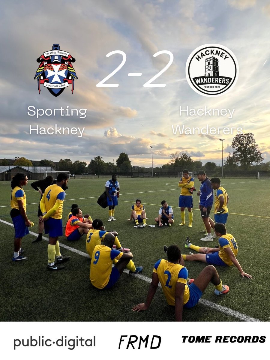 SportingHackney's tweet photo. Full time and it’s a hard fought draw in the Step 8 Hackney Derby.

Disappointed not to get the three points, but we have kept our unbeaten record intact for this season.

Goals from Emmanual and Daniel with his first for the club. https://t.co/W4zkGi8rNT