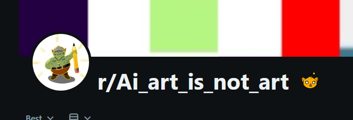 symphony_eleven's tweet photo. the MASCOT of Ai art is NOT art is literally an orc with a pencil and name? 

is this not an insane hedge against AI?
https://t.co/tUXaruuNuh https://t.co/9JZanzLQT5