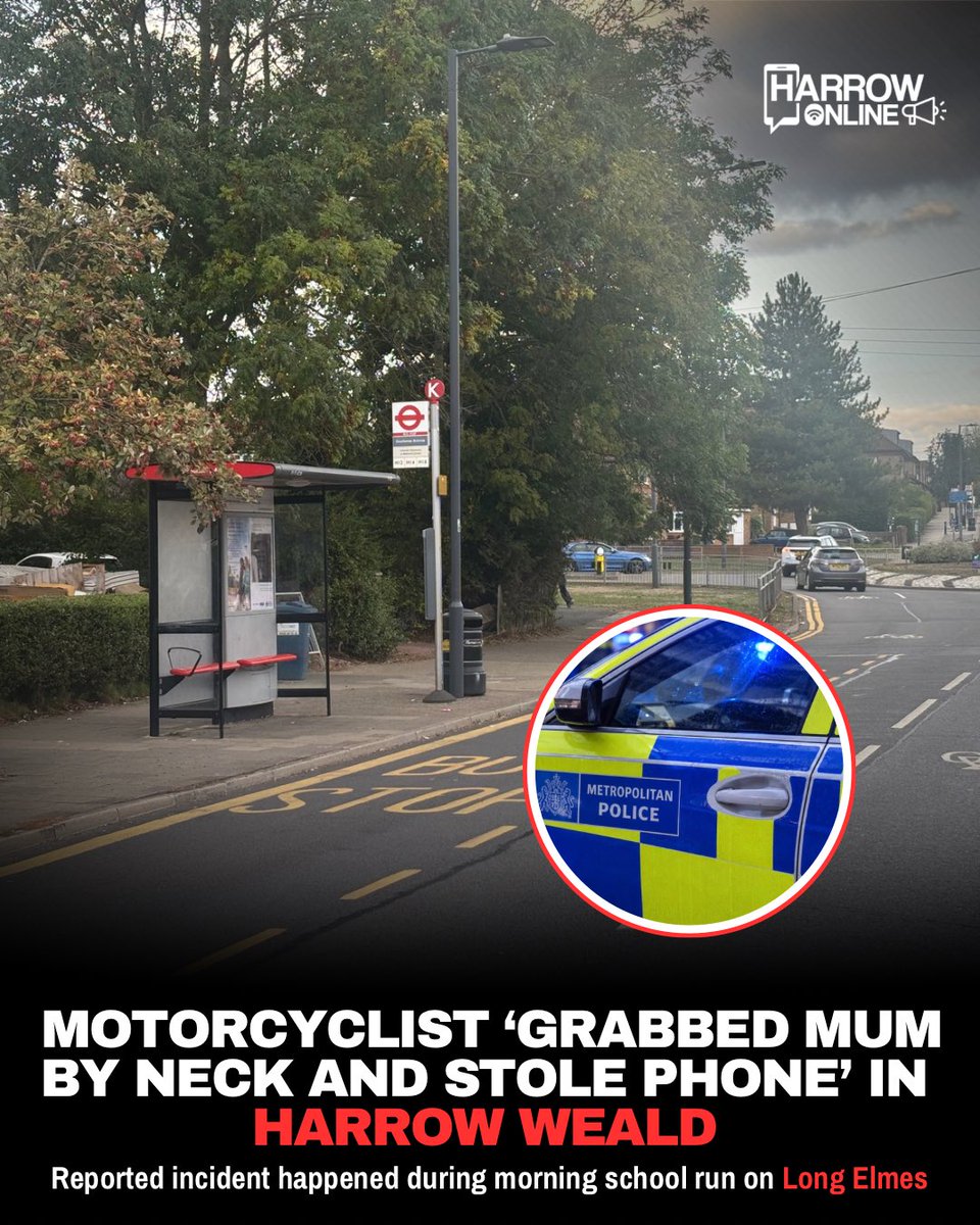 harrowonline's tweet photo. 🚨A woman has described the frightening moment she says a man on a large motorbike rode at speed along a pavement in Harrow Weald before grabbing another woman around the neck and taking her mobile phone. Link in bio. #Harrow #News #HarrowOnline https://t.co/HQplVVOmmj