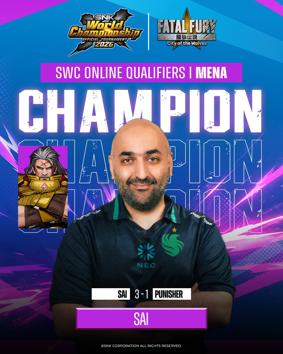 snk_esports_hub's tweet photo. 👑 THE CROWN BELONGS TO @Zenga83!
@Zenga83 takes the SWC MENA Online Qualifiers title after an incredible run in FATAL FURY: City of the Wolves!
#SWC2026 #FatalFury #CotW https://t.co/DCalKpP0OS