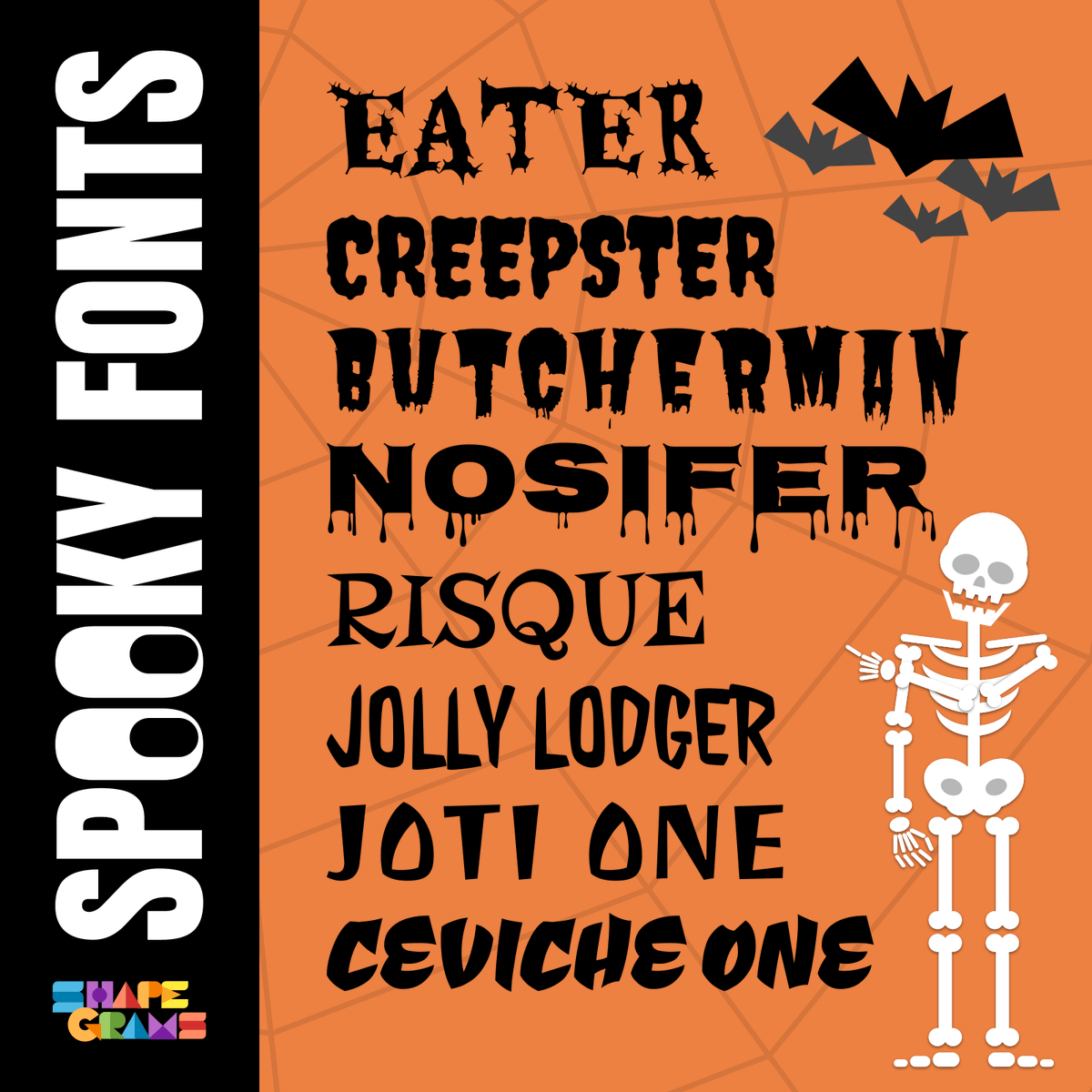 shapegrams's tweet photo. Take a good SPOOK at these free Google fonts — perfect for Halloween slides and docs! Add them via the Fonts menu in Google Workspace, or download at https://t.co/q8zHYwFKd9. 👻 https://t.co/mH8Pg0dzkI
