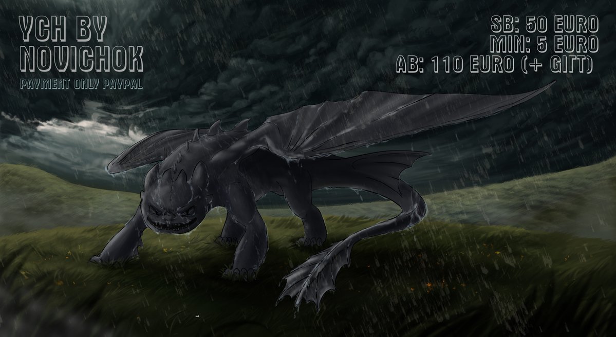 kD91189770's tweet photo. YCH HTTYD
One slot

SB: 50 euros
MI: 5 euro
AB: 110 euros (+ sketchy headshot of your character )

Payment via PayPal
Holds and payment plan can be discussed individually, just let me know in advance if you need a hold

The auction ends 48 hours after the last bid https://t.co/YnvVsCZYd1
