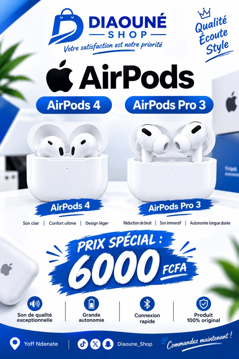 DIAOUNE_Shop's tweet photo. Ring Light + trépieds : 15.000

Promo AirPod Pro 3 / AirPod 

Ventilo Clim : 8000

Ring Light charge : 10.000

D’autres produits disponibles en magasin https://t.co/de0o5Xn1DK

782930278 : 789499811 

Retweet apprécié ❤️🔥 https://t.co/ZGxzPCHoXW