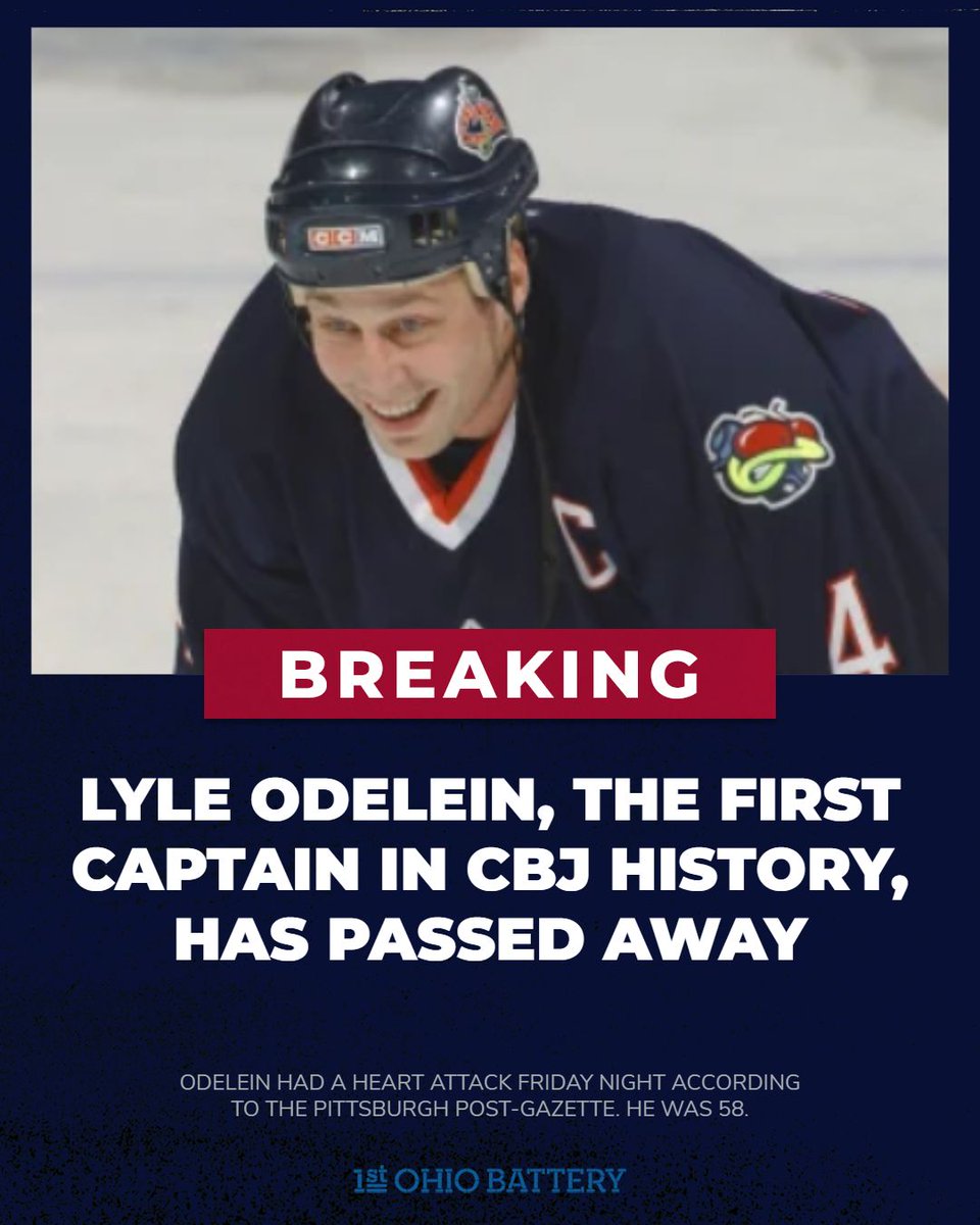 1stOhioBattery's tweet photo. Lyle Odelein, the first captain in franchise history, passed away of a heart attack Friday night. He played two seasons with the Blue Jackets and scored five goals with 28 assists in his 146 games with Columbus.

Our thoughts are with the Odelein family. #CBJ https://t.co/bUNn0U4IH7