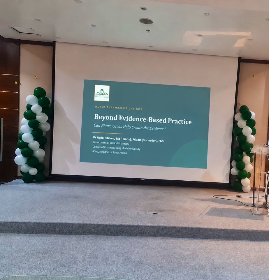 Hend_Talkhan's tweet photo. Glad to contribute as a speaker at @kkupharmacy’s #WPD2026 & #SaudiNationalDay celebration! 🇸🇦
My talk “Beyond Evidence-Based Practice: Can Pharmacists Help Create the Evidence?” explored how pharmacists can move from using evidence to creating it through #PracticeBasedResearch https://t.co/XQg7giST0O