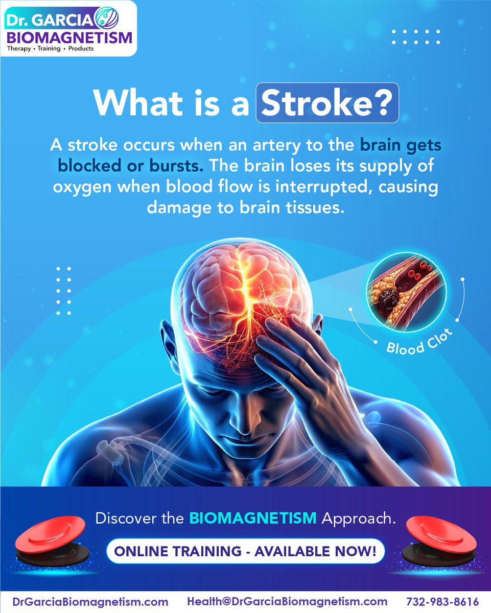thebiomagnetism's tweet photo. What Is a Stroke?
A stroke happens when blood flow to the brain is blocked or interrupted. Learn about Biomagnetism as a complementary wellness approach and explore Dr. Garcia Biomagnetism Online Training.
#Biomagnetism #StrokeAwareness #BrainHealth #HolisticWellness https://t.co/KC0XBYP25K