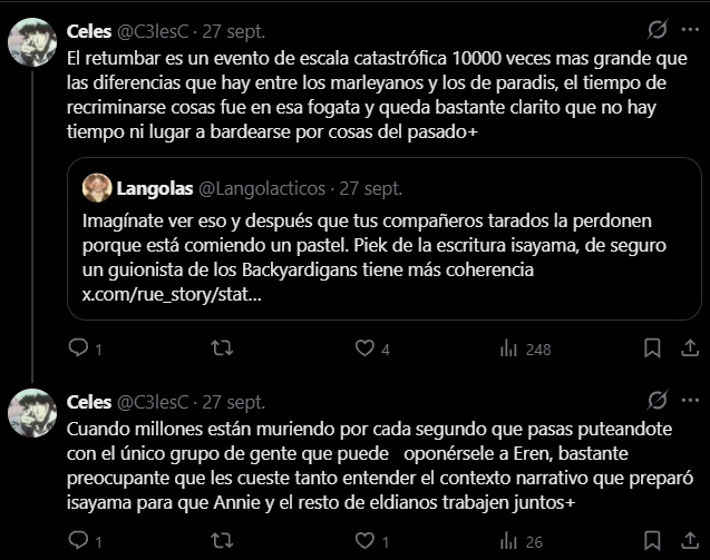 C3lesC's tweet photo. @_Anodino_ @hipolitacalmate Gente lo dije porque es uno de los mejores para introducir a gente que no ve anime a que empieze a verlos, soy totalmente lo opuesto a la gente que critica a snk porque dice que es para gente que no ve ánimes, es el mejor que ví y por lejos. https://t.co/4QF2SOb1qi