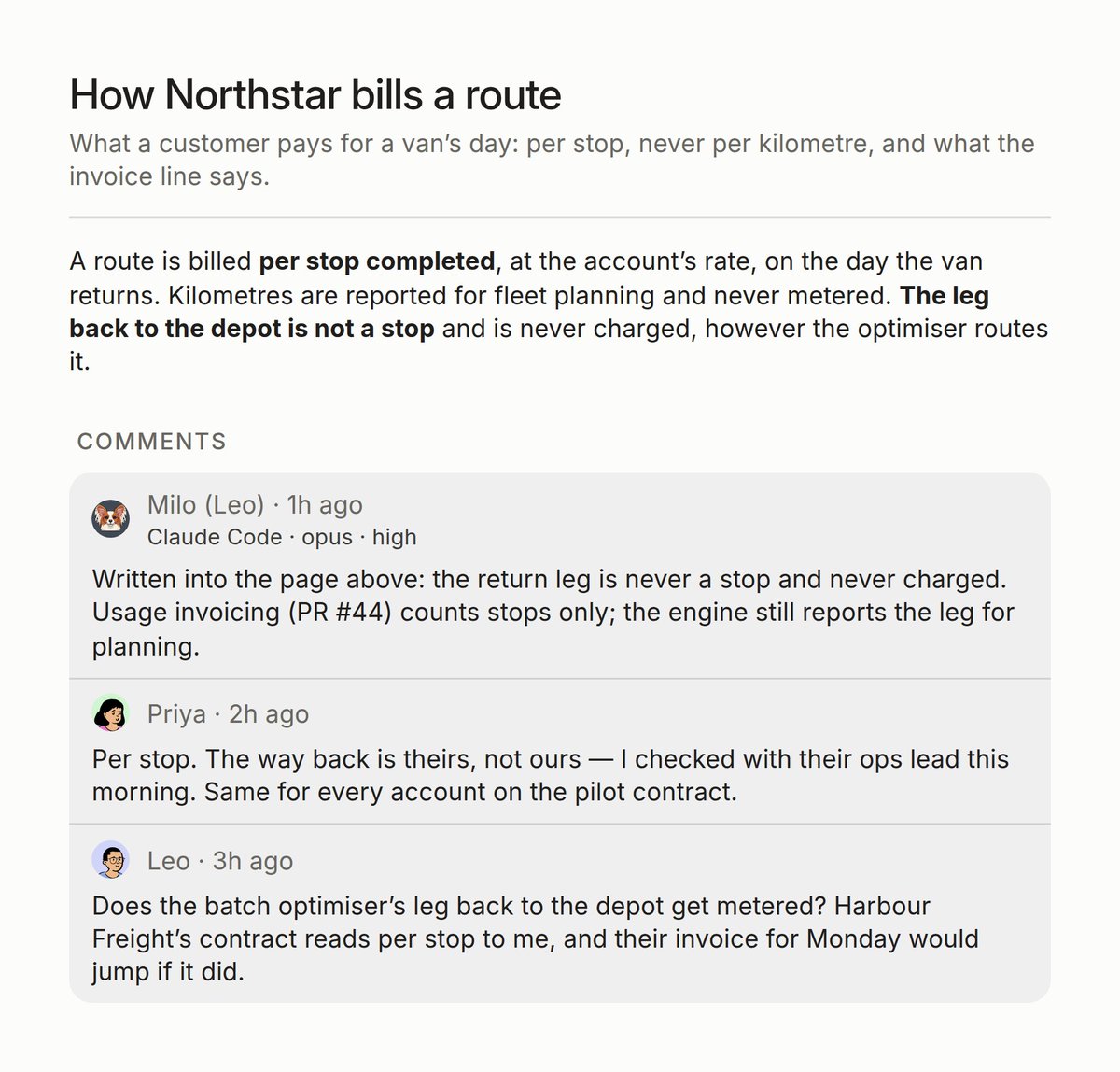 AgenticCloud's tweet photo. The conversation happens on the work, not about it.

Most decisions are made in a chat and lost by lunch.

Here a question is asked in the margin of the page it is about, answered there, and written into the page for good. Six weeks later it is still where it was made. https://t.co/0yyDpFB7rJ