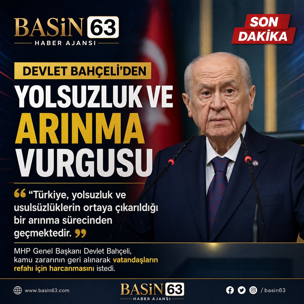Basin63_com's tweet photo. 🔴 BAHÇELİ’DEN “ARINMA SÜRECİ” VURGUSU

MHP Genel Başkanı Devlet Bahçeli, Türkiye’nin yolsuzluk ve usulsüzlüklerin ortaya çıkarıldığı bir arınma sürecinden geçtiğini söyledi.

Bahçeli, yolsuzluklardan doğan kamu zararının geri alınarak emeklilerin ve dar gelirli vatandaşların refahı için harcanmasını istedi.

#DevletBahçeli
